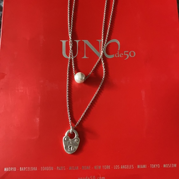 UNO de 50 Jewelry - Uno de 50 double chain pearl + heart lock